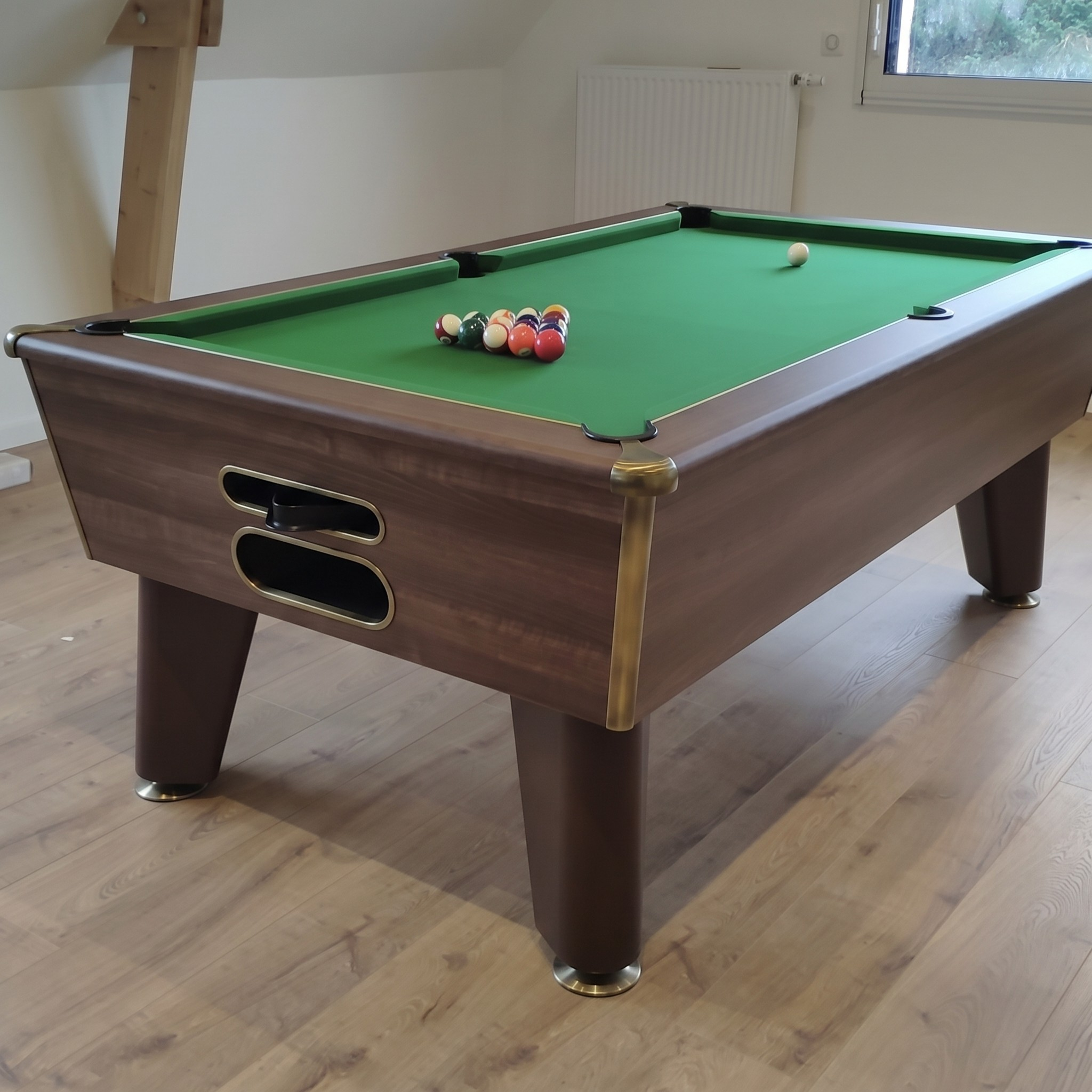 7ft Optima Monte Carlo - Dark Walnut - Green Club Cloth - Home Pool Tables Direct - brassmc2